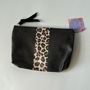 6x8 Zippered Cosmetic Travel Bag Brown with Leopard Trim